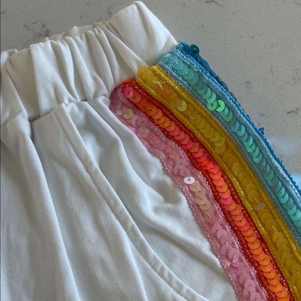 Lola + The Boys White pant and T-shirt Set with Colorful Stripes. Girls size 8. - Picture 4 of 6